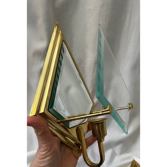 PartyLite brass mirrored beveled glass Infinity wall sconce candle holders set 2 - Picture 8 of 15
